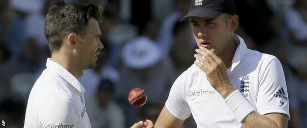 England bowlers James Anderson (left) and Stuart Broad