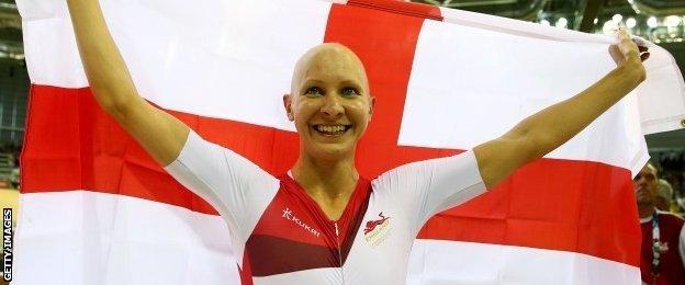 Joanna Rowsell celebrates winning Commonwealth Games gold