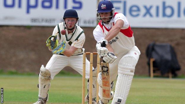 Waringstown batsman Shaheen Khan in action against North Down