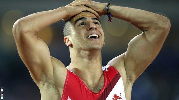 Adam Gemili reacts to winning silver in the Commonwealth Games 100m