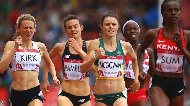 Katie Kirk [left] in action in the Commonwealth Games 800m heats