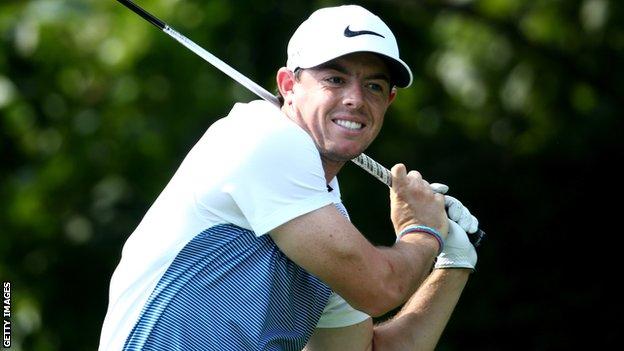 Rory McIlroy leaks a tee shot to the right during practice on Wednesday ahead of the US PGA Championship