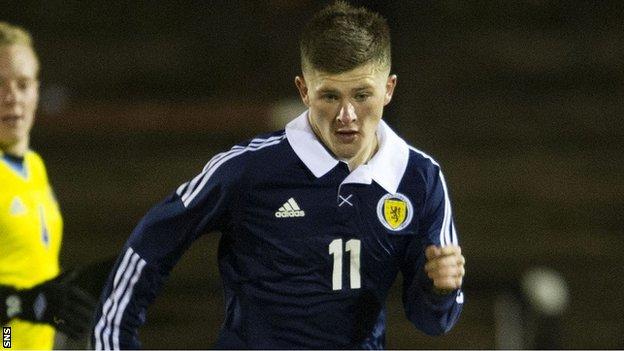Matthew Kennedy playing for Scotland Under-21s