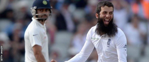 Moeen Ali celebrates another wicket at Old Trafford