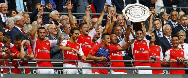 Arsenal celebrate winning the Community Shield after beating Manchester City