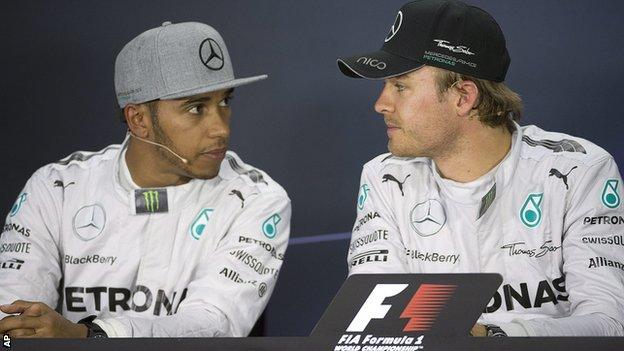 Mercedes duo Lewis Hamilton (left) and Nico Rosberg