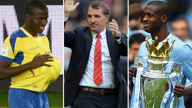 (L-R) Enner Valencia, Brendan Rodgers and Yaya Toure