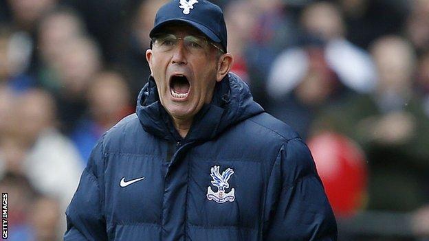 Crystal Palace manager Tony Pulis on the touchline