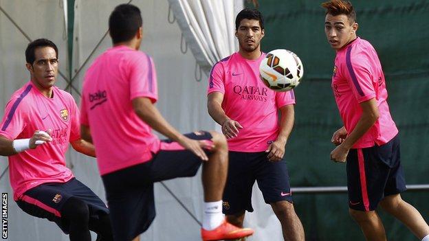Luis Suarez trains with Barcelona for the first time since his £75m move from Liverpool