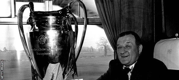 Bob Paisley poses with the European Cup