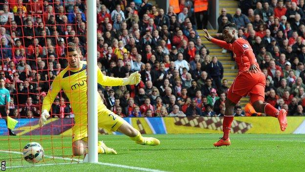 Daniel Sturridge scores for Liverpool against Southampton