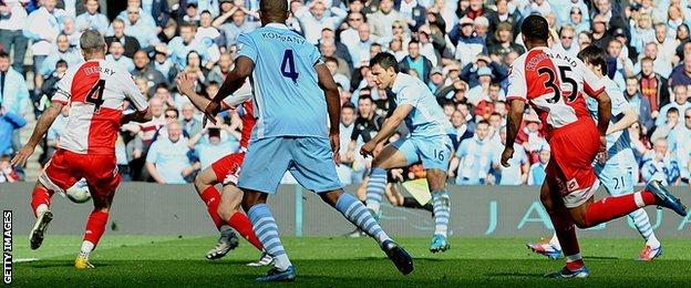 Sergio Aguero scores the goal that won the title for Manchester City in 2012