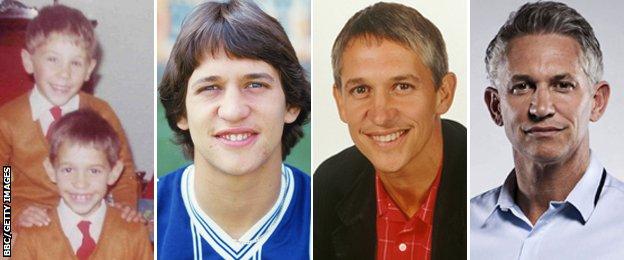 L-R Gary Lineker (front, with brother Wayne) as a boy, a player for Leicester, a BBC pundit and now Match of the Day presenter