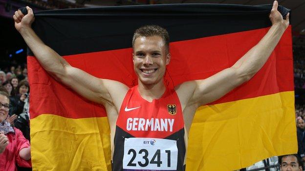 Markus Rehm celebrates after winning gold at the London 2012 Paralympic Games