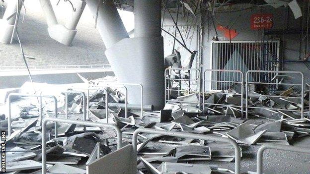 Damage at Shakhtar Donetsk's Donbass Arena