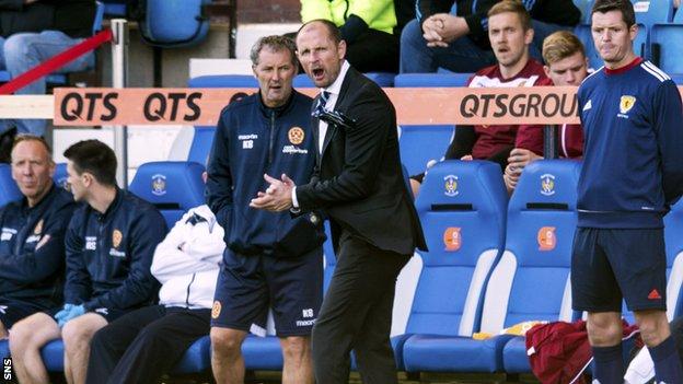 Kilmarnock manager Allan Johnston urges his side on as they defeat Motherwell 2-0