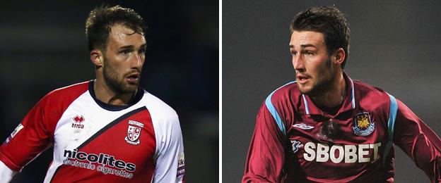 Josh Payne pictured playing for current club Woking (left) and former club West Ham (right)