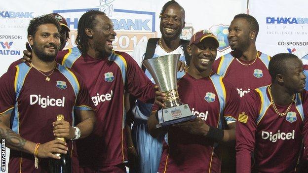 West Indies with the one-day series trophy