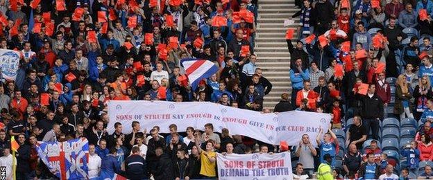 Sme Rangers fans protested against the Ibrox board during the match