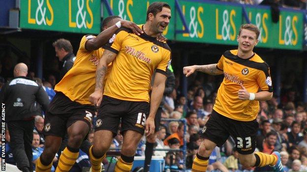 Andy Sandell celebrates after scoring against Portsmouth