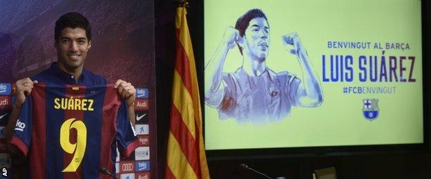 Luis Suarez's unveiling at Barcelona