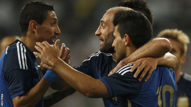 Argentina's Angel Di Maria celebrates after scoring against Germany