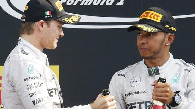 Mercedes drivers Nico Rosberg (left) and Lewis Hamilton