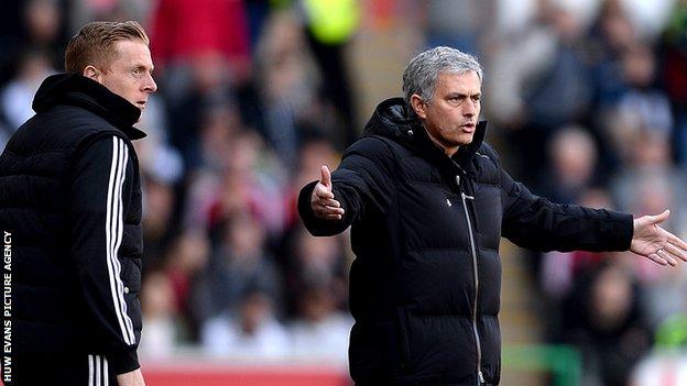 Swansea boss Garry Monk and Chelsea's Jose Mourinho