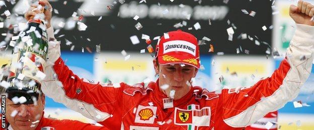Kimi Raikkonen celebrates being World Champion in 2007.