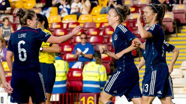 Scotland's women enjoyed a day to remember as they saw off the Faroe Islands 9-0 at Fir Park