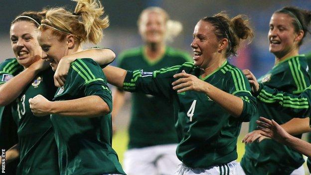 Northern Ireland celebrate after Rachel Furness put them into the lead