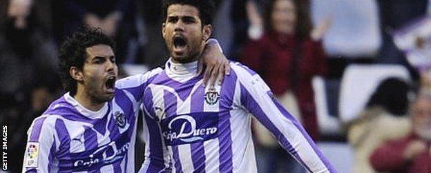 Diego Costa (right) celebrates after scoring for Valladolid