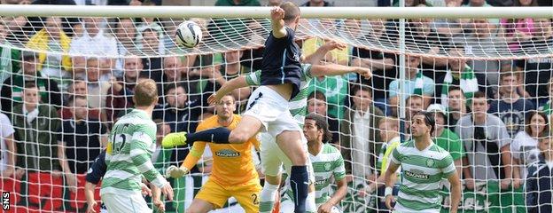 James McPake scores for Dundee against Celtic