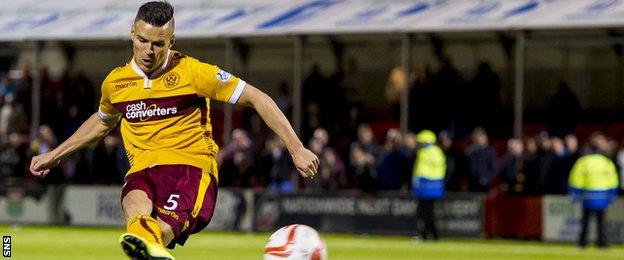 Motherwell's Craig Reid has his penalty saved in the shoot-out against Hamilton Academical
