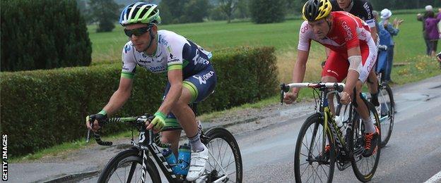 Simon Yates rides at the front of a breakaway during stage eight of the 2014 Tour de France