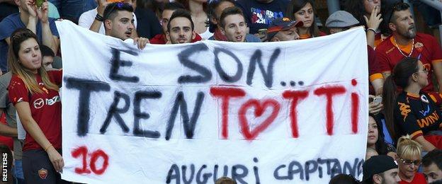 Roma fans mark Francesco Totti's 38th birthday