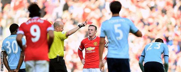 Wayne Rooney is sent off against West Ham