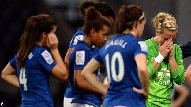 Everton's players react after suffering relegation