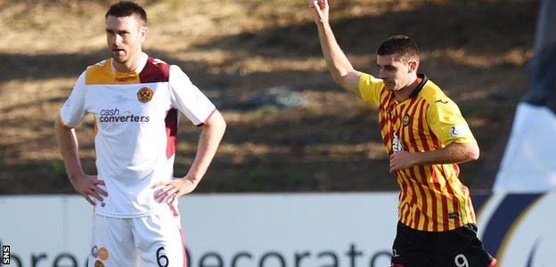 Kris Doolan celebrates after firing Partick Thistle into a 2-0 lead against Motherwell