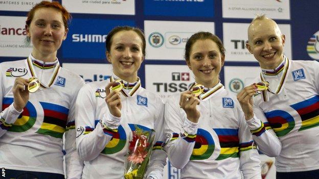European Championships: Great Britain's winning quartet Katie Archibald, Elinor Barker, Laura Trott and Joanna Rowsell