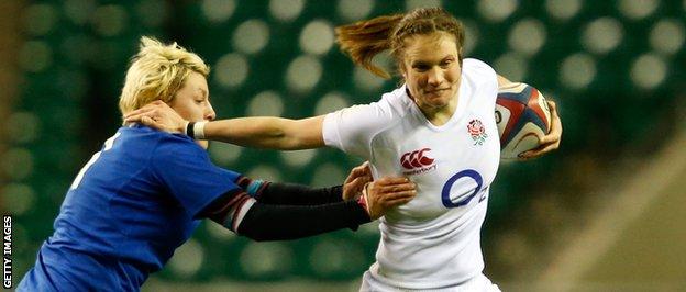 Rebecca Essex (Right) in action against France in February