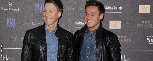 Dustin Lance Black (left) with Tom Daley (right)