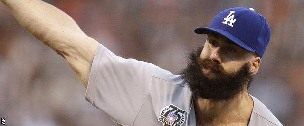 Los Angeles Dodgers relief pitcher Brian Wilson has tattoos on his