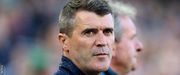 A shaven Roy Keane watches Saturday's action at the Aviva Stadium