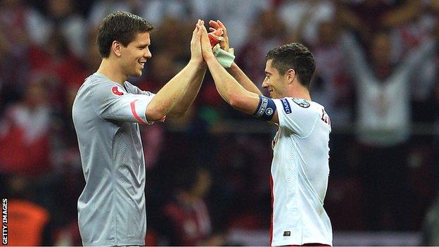 Poland goalkeeper Wojciech Szczesny and captain Robert Lewandowski