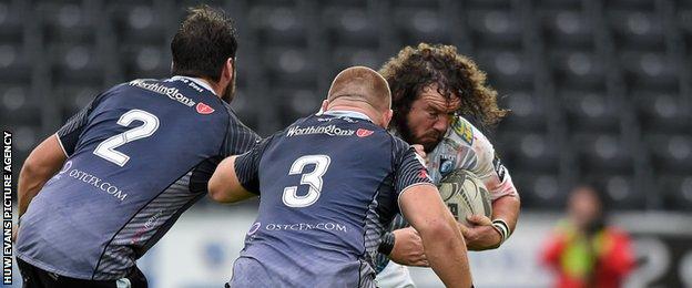 Cardiff Blues prop Adam Jones (right) made his first return to former side Ospreys