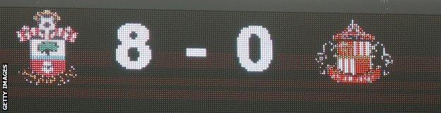 Southampton scoreboard reads Southampton 8 Sunderland 0