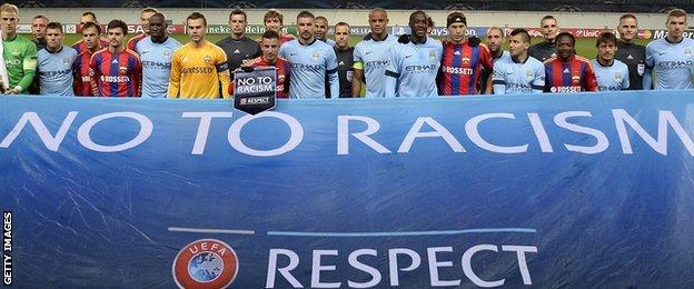 City complained of racial abuse in this fixture last season but both sets of players gathered in an anti-racism campaign ahead of kick-off