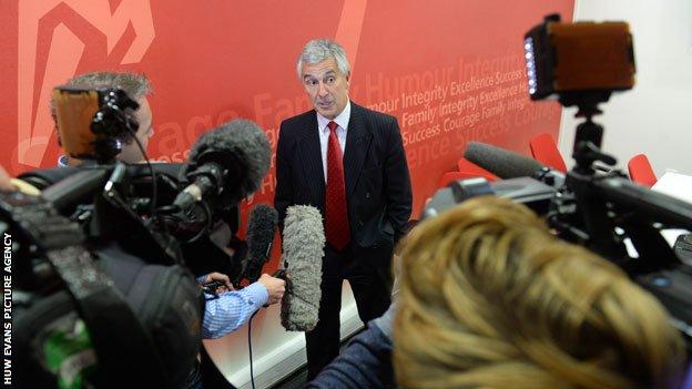 Gareth Davies faces the Welsh media after being appointed chairman of the WRU
