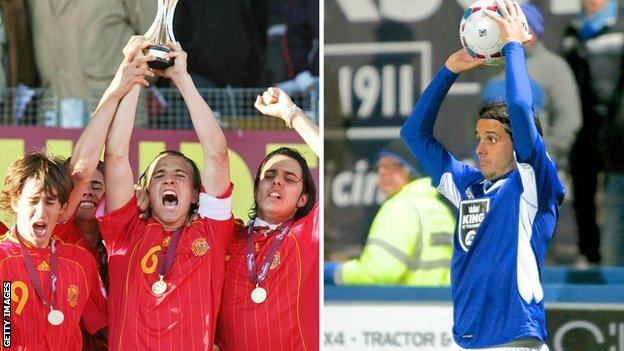 David Gonzalez with Spain's under 17 European Championship winners in 2007 and playing for Macclesfield Town in 2014
